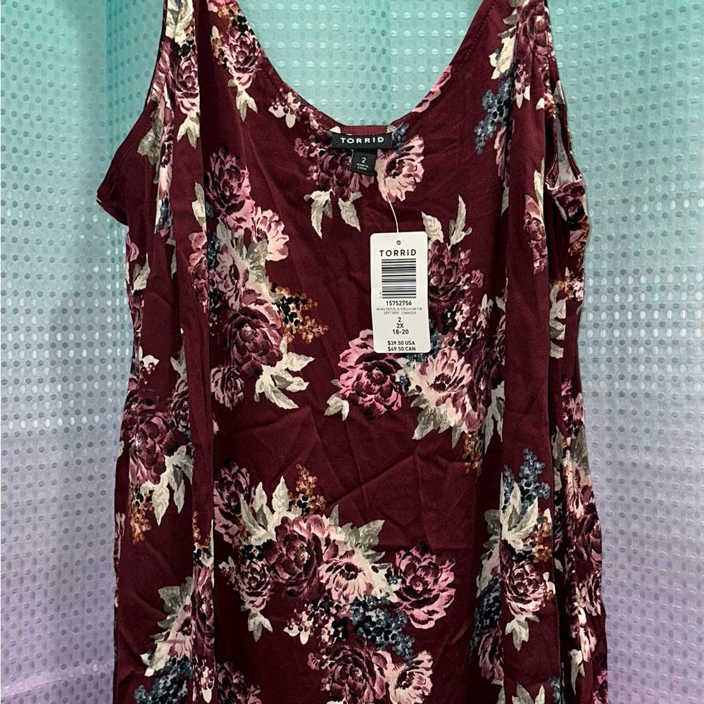 NWT Torrid 2X burgundy maroon floral cami tank top